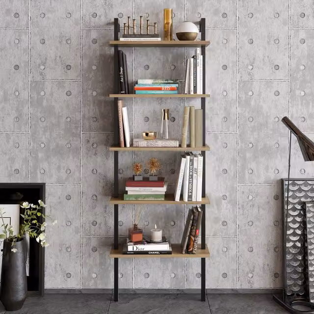 Decorotika Piante 5-Tier Modern Bookshelf in Black and Brown