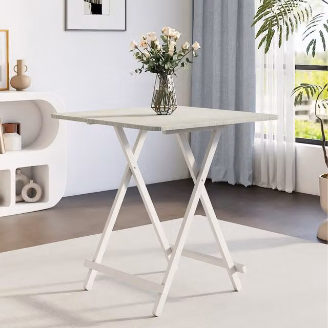 Komore Minimalist White Folding Dining Table with MDF Laminate Top and Metal X-Frame