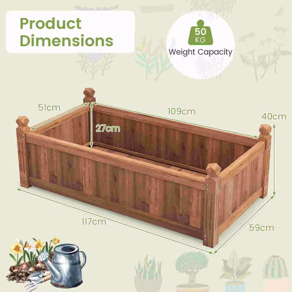 Costway Wooden Raised Garden Planter with Drainage Holes in Brown, W/D/H: 59 x 40 x 59 cm – 2