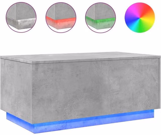 Berkfield Home Modern Rectangular Coffee Table with LED Lights in Concrete Grey, W/D/H: 90 x 50 x 40 cm – 1