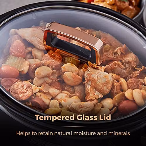 Tower 3.5 Litre Slow Cooker in Black and Gold with Keep Warm Function and Stainless Steel and Glass Accents, 210W – 3