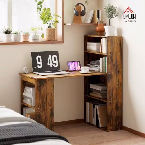 HOMCOM Modern Computer Desk in Rustic Brown Wood-Effect, W: 120 cm, D: 60 cm, H: 75 cm – 2