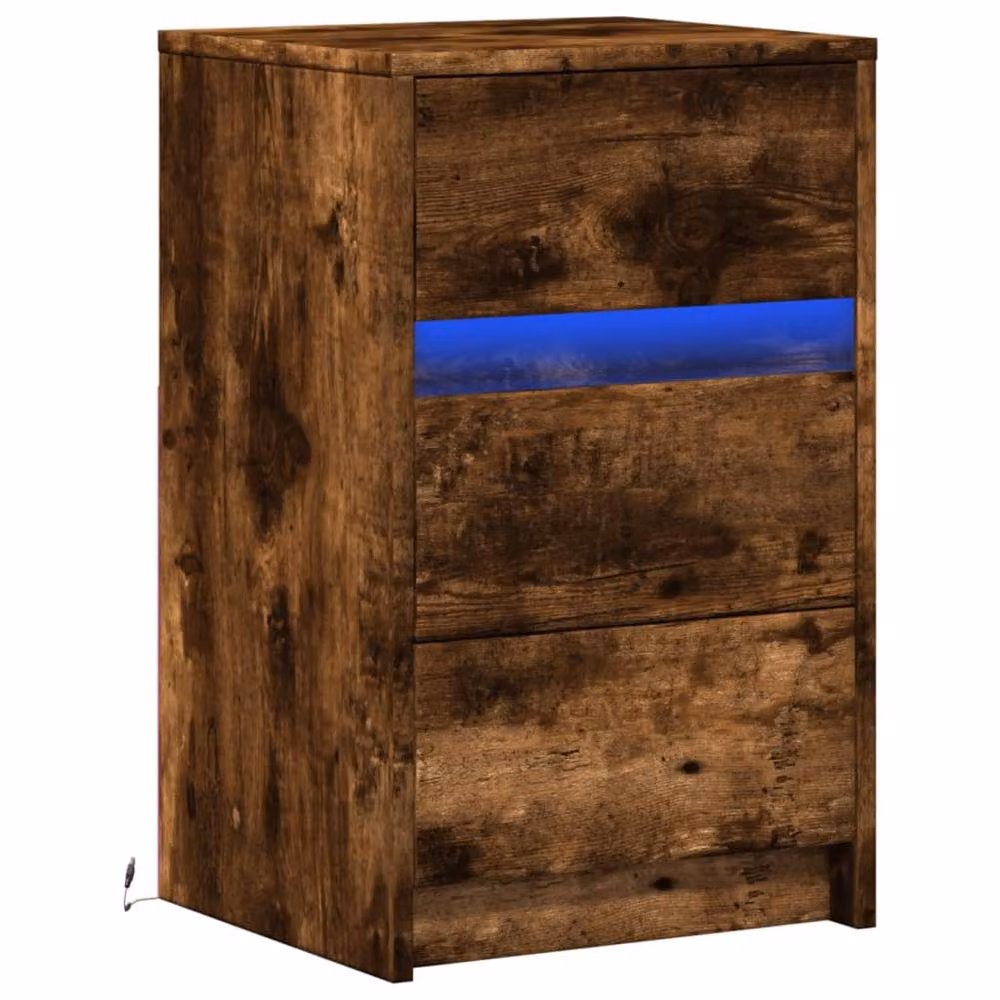Berkfield Home Bedside Cabinet with Integrated LED Lights in Smoked Oak Brown – 2