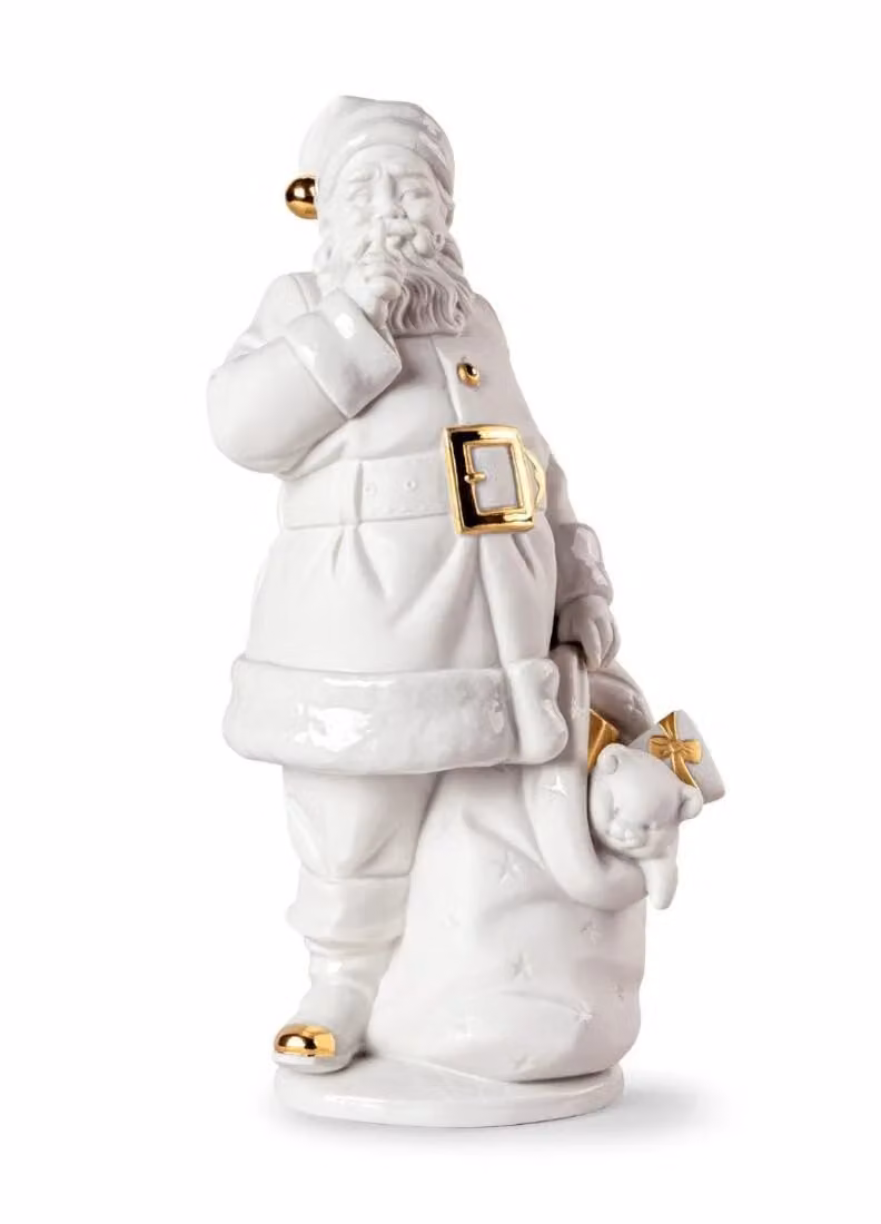 Lladró Santa is Here Porcelain Sculpture in White and Gold