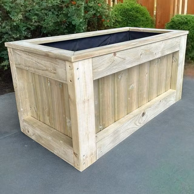 Bespoke Outdoor Wooden Timber Planter Tub in Brown and Yellow, W: 150 cm, D: 40 cm