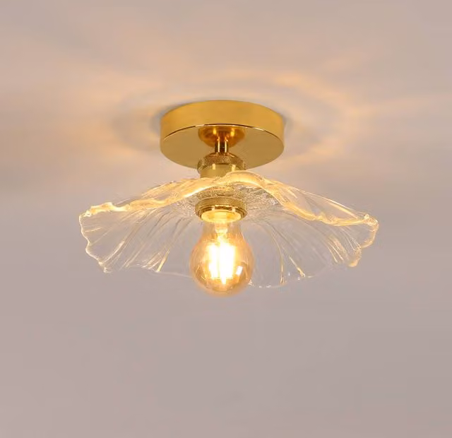 Pheashine Gold Fluted Glass Ceiling Light with E27 Base and Bulb Included, Diameter: 28 cm – 1