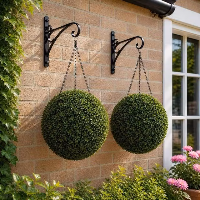SPETLEK Set of 2 Green Artificial Rose Ball Topiary Plants