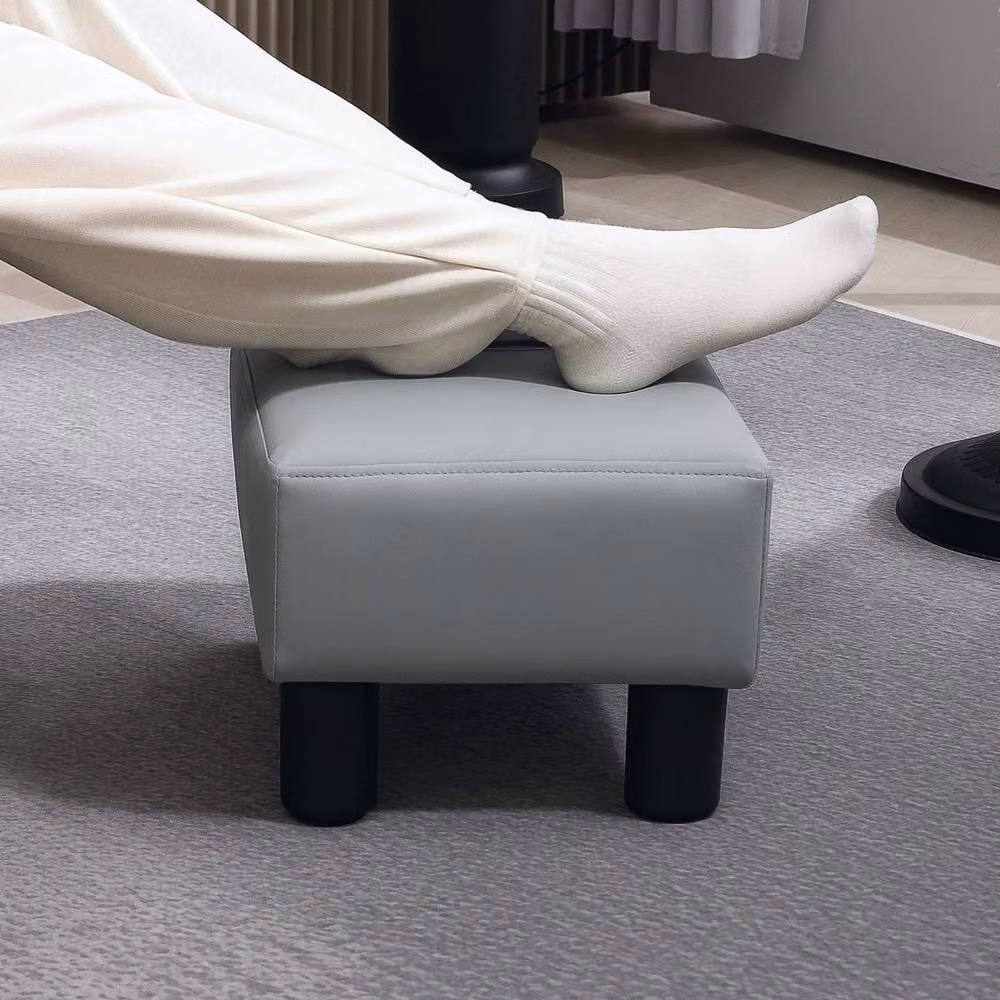 Wyld Haus Relata Grey Faux Leather Cube Footstool with Black Legs – 5