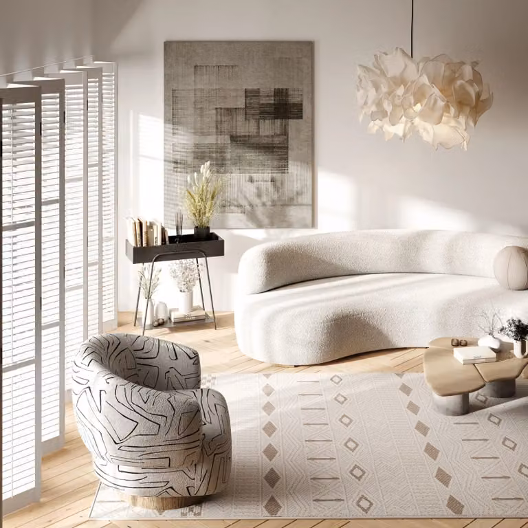 Kukoon Scandi Textured Looped Pile Area Rug in Beige and White, W: 80 cm, L: 150 cm