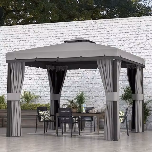 Outsunny Light Grey Patio Gazebo Canopy Garden Pavilion Tent W/D: 300 x 300 cm