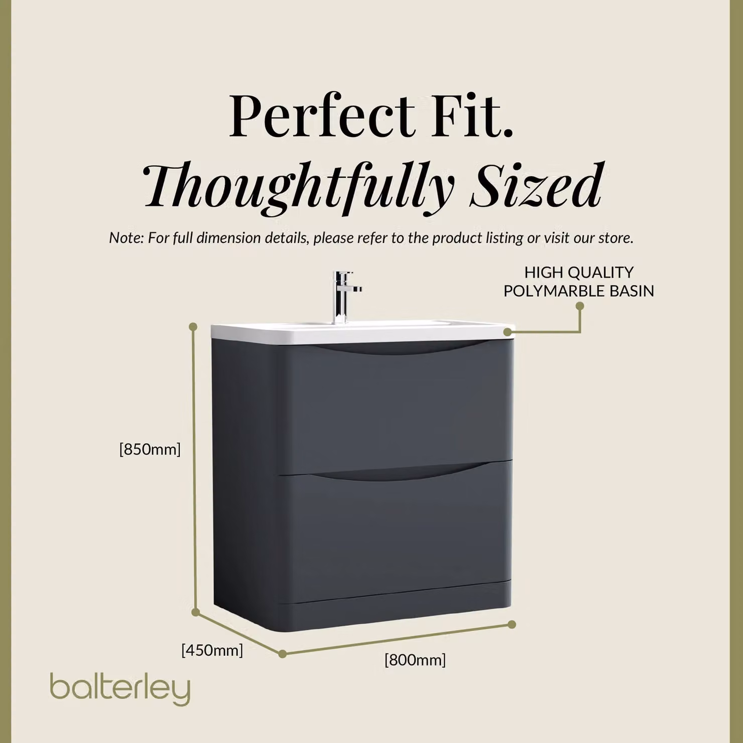 Balterley Modern 2 Drawer Bathroom Vanity Unit and Basin, Dark Grey – 4