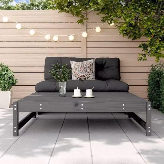 Berkfield Home Beautiful Garden Footstool in Grey, Solid Pine Wood, W: 120 cm, D: 84 cm, H: 30 cm