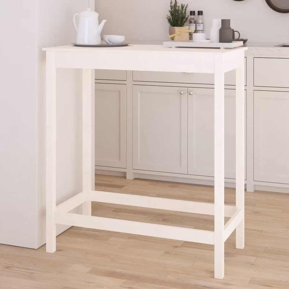 Berkfield Home White Rustic Solid Wood Pine Bar Table W: 100 cm, D: 50 cm, H: 110 cm – 2