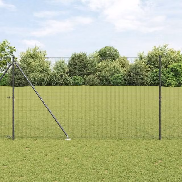 Berkfield Home Grey Welded Wire Fence with 13 Spike Posts, Steel, W: 25 m, H: 1.5 m – 1