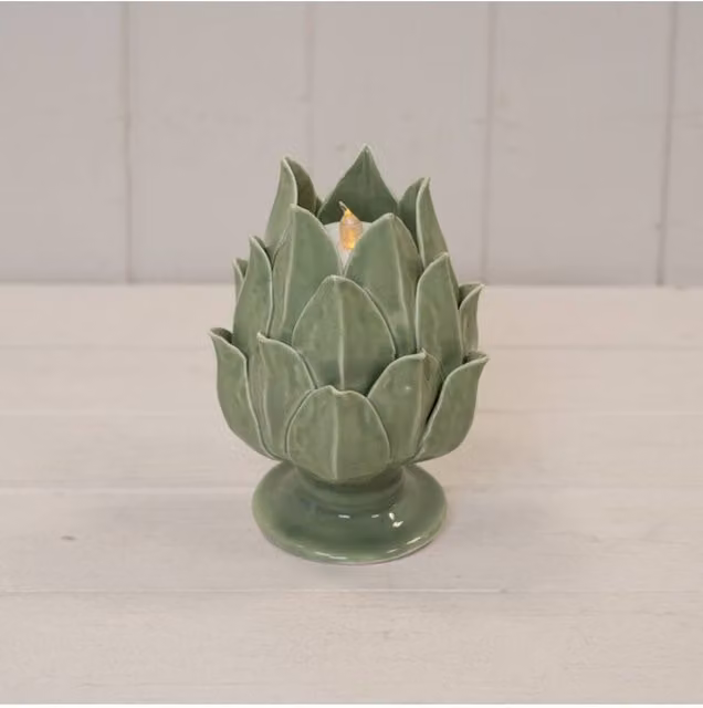 KDMD Sage Green Ceramic Artichoke Tealight Candle Holder