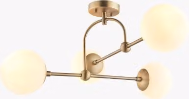 Perch & Parrow Luna Small Opal Glass Sphere Semi-Flush Ceiling Light in Antique Brass and White
