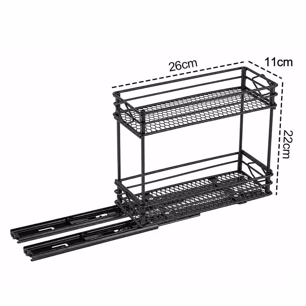 Kelvenix 2-Tier Metal Pull Out Spice Rack with Sliding Shelf in Black – 2