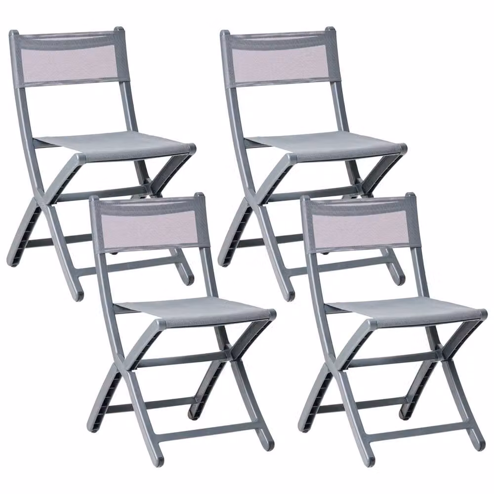 Wyld and Coco Set of 4 Dark Grey Armless Folding Stackable Dining Chairs – 2