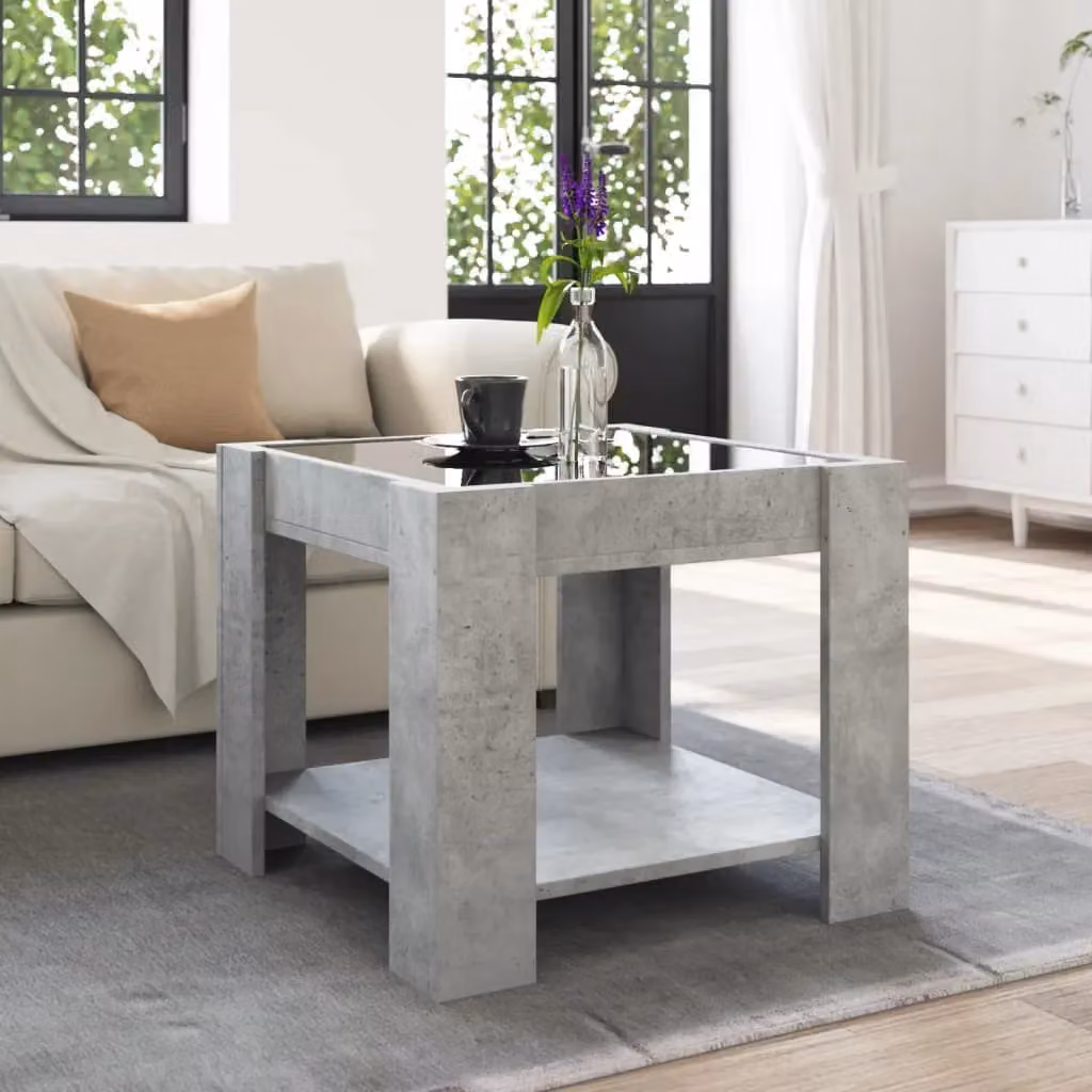 Berkfield Home Modern Square Coffee Table in Concrete Grey with LED, W/D/H: 53 x 53 x 45 cm – 3