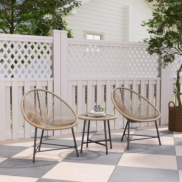 Outsunny Rattan Bistro Set with Acapulco Chairs and Oval Glass Table in Grey and Beige