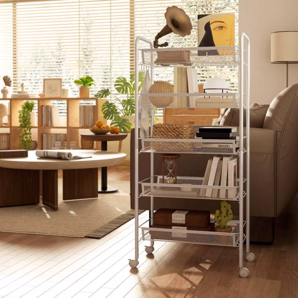 Wyld Haus White 5 Basket Steel Storage Trolley with Wheels, H: 106.0 cm x W: 45.0 cm x D: 26.5 cm – 6
