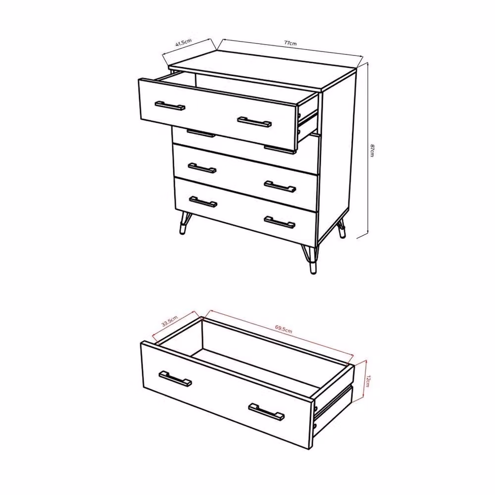 FORGEVIO Matt White 4 Drawer Chest of Drawers with Metal Pull Handles – 2
