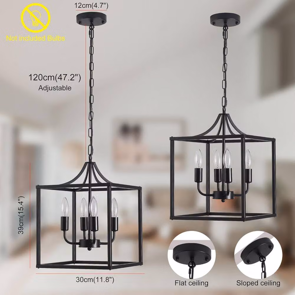 Garwarm Industrial Lantern Style Hanging Pendant Ceiling Light in Black – 3
