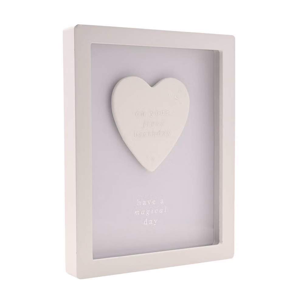 Bambino by Juliana 1st Birthday Heart Framed Plaque in Blue, White and Silver – 2