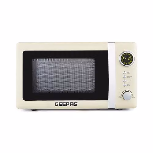 Geepas Retrovive 700W Digital Solo Microwave Oven with 12 Automatic Programs and Child Lock, 20L Capacity, Cream – 5