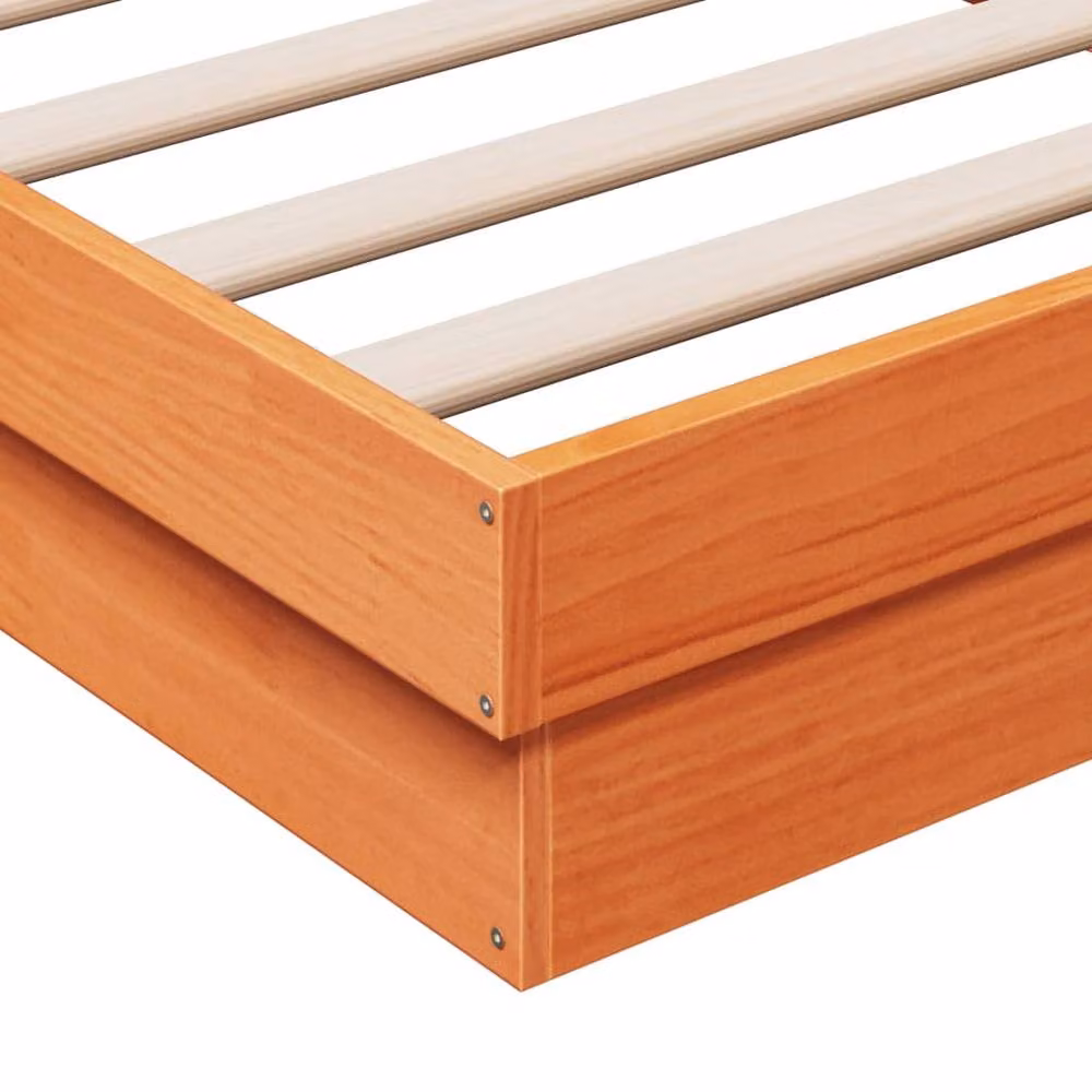 Berkfield Home Solid Wood LED Bed Frame in Wax Brown with USB Charging Port and Under-bed Lighting, W/D/H: 200 x 203.5 x 21 cm – 4