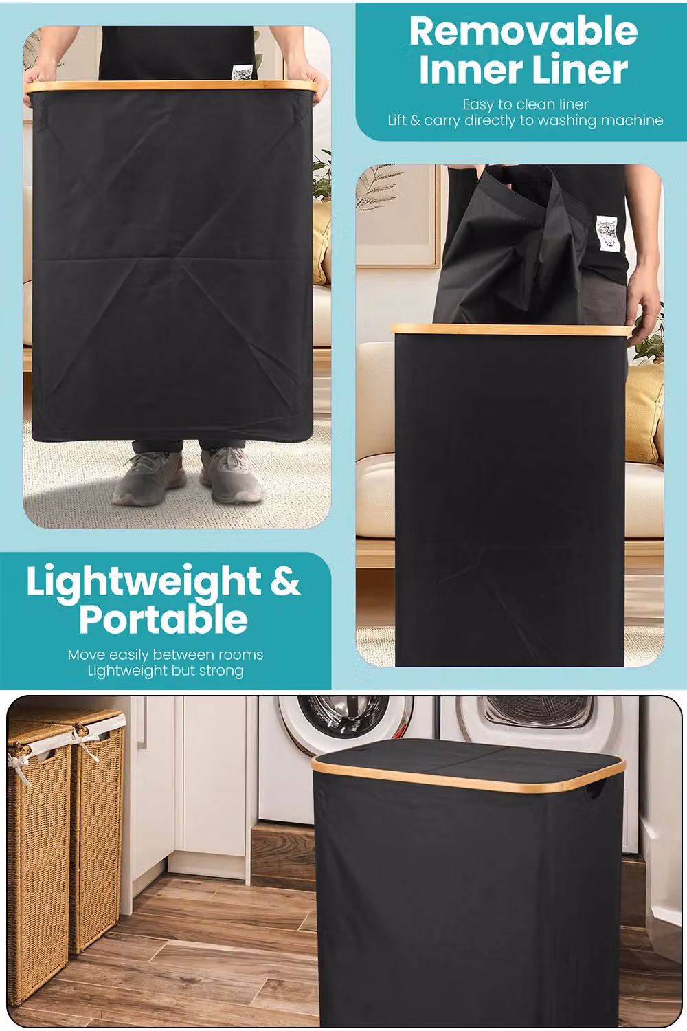 Neel Blue 140L Foldable Laundry Hamper with Lid in Black and Blue – 3