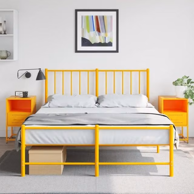 Berkfield Home Set of 2 Mustard Yellow Metal Bedside Cabinets, W/D/H: 36 x 39 x 60.5 cm