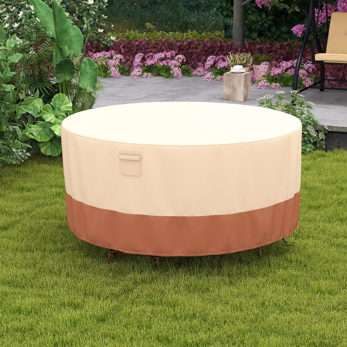 Costway Multicolour Polyester Round Patio Furniture Cover for Outdoor Dining Table and Chair Sets, Diameter: 158 cm – 3