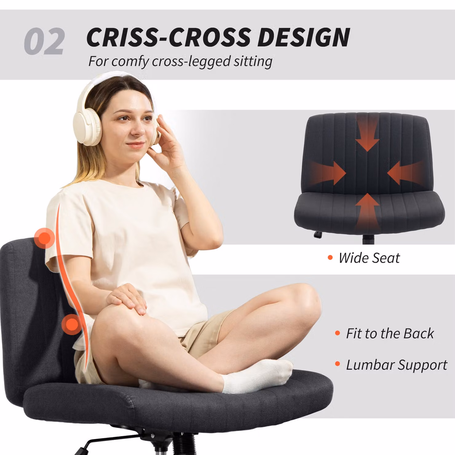 HOMCOM Armless Linen Fabric Office Chair in Black with Height Adjustable Swivel and Tilt Function – 5