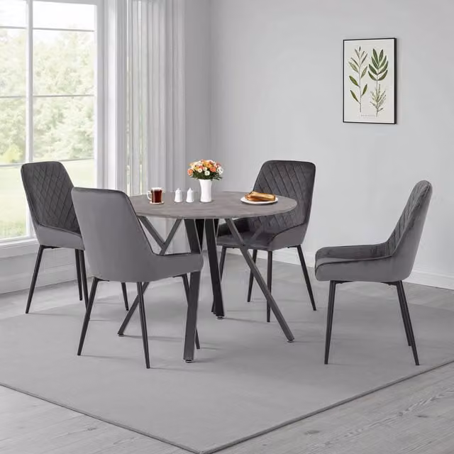 Seconique Athens Round Dining Set with 4 Avery Chairs in Grey