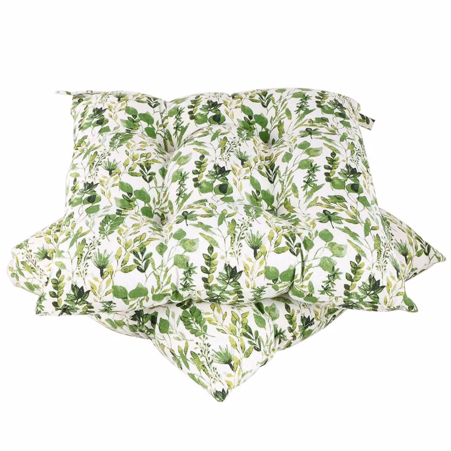 Dibor Set of 2 Green Leaf Print Cotton Outdoor Garden Chair Seat Pad Cushions, W: 40 cm, D: 40 cm, H: 40 cm – 2