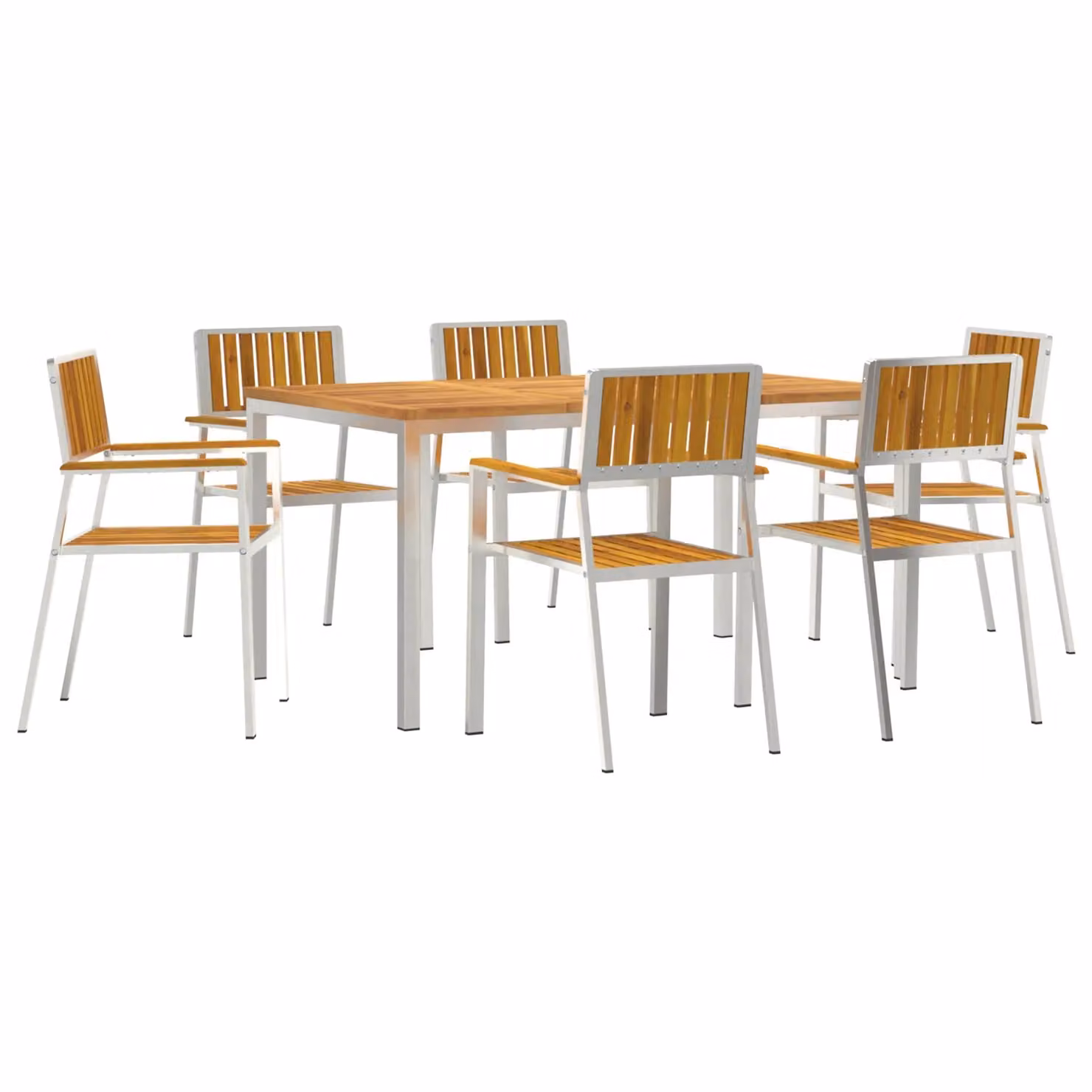 Berkfield Home 7 Piece Acacia Wood Garden Dining Set in Brown and White – 2