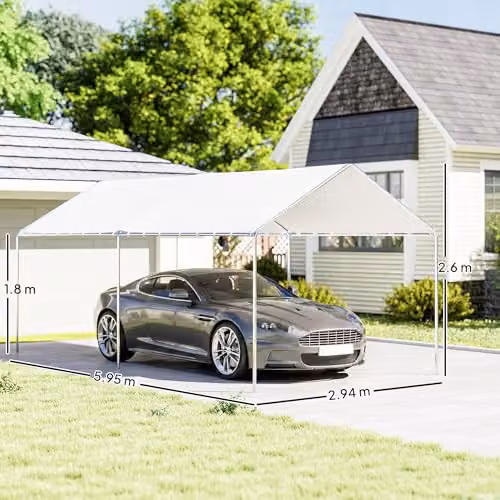 Outsunny White Galvanised Steel Gable Carport Garage Car Shelter – 7