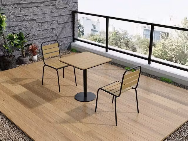 Mylia Modern Garden Dining Set in Black Metal and Composite, Width: 70 cm – 1