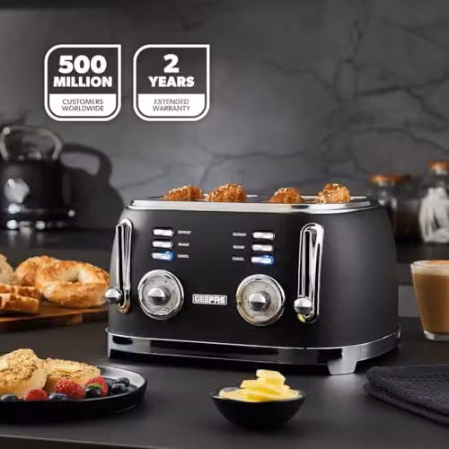 Geepas Retrovive 4 Slice Bread Toaster 1500W with Cable Storage in Black – 2