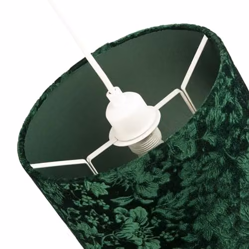 Happy Homewares Floral Decorated Forest and Emerald Green Velvet Fabric Cylinder Lampshade with Inner Cotton Lining, Diameter: 25 cm – 3