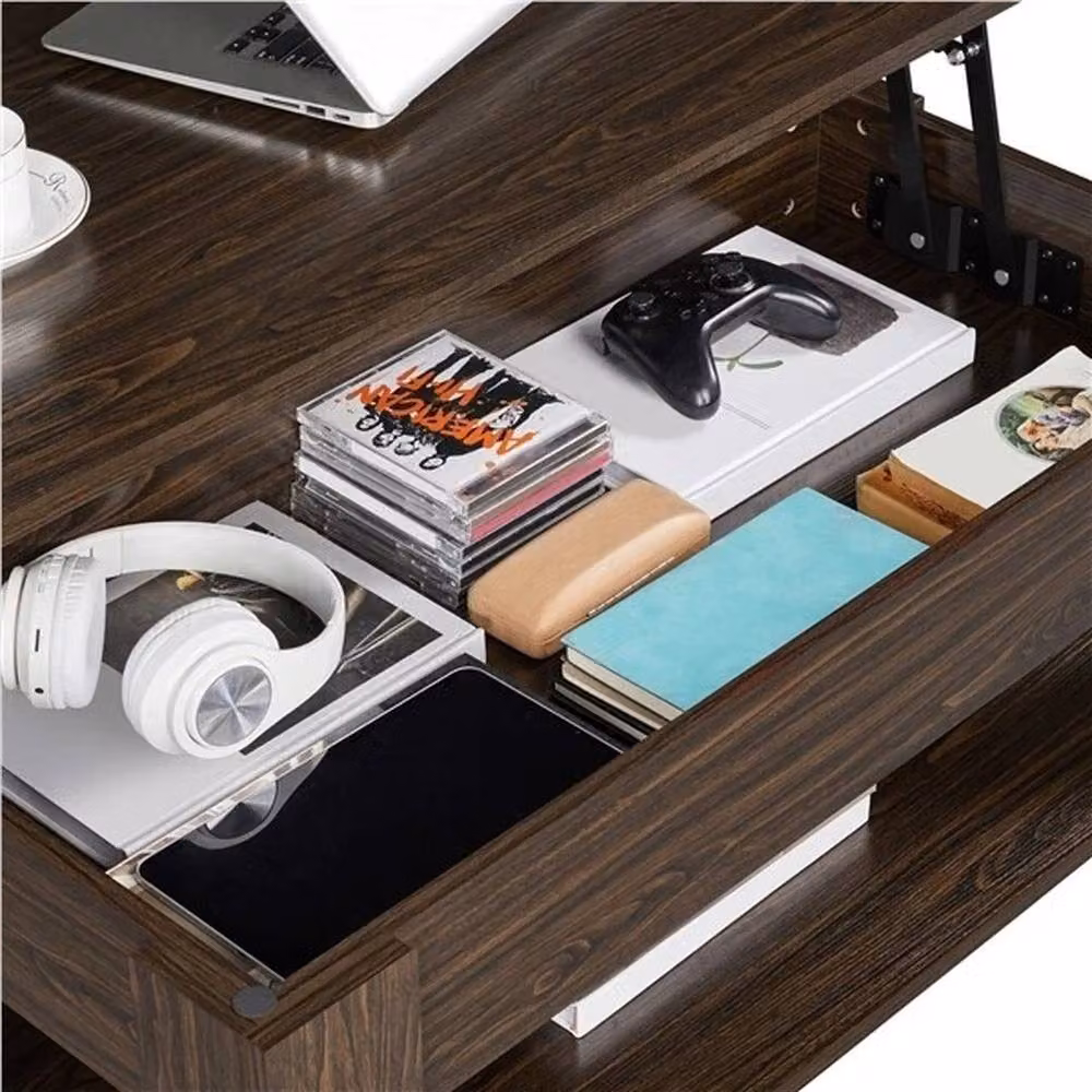 KORVIXA Modern Brown Wood Coffee Table with Hidden Storage and Lift Mechanism – 4