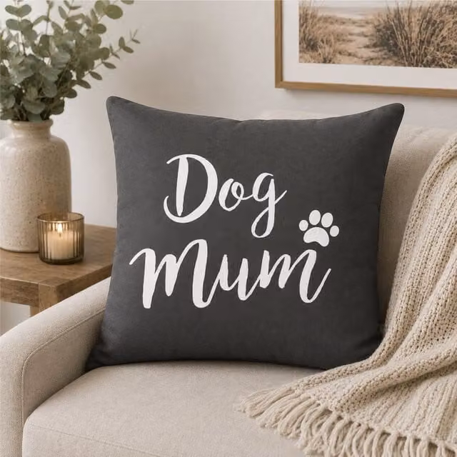 60 SECOND MAKEOVER Dog Mum Cushion Cover in Grey, W/D/H: 40 x 40 x 40 cm