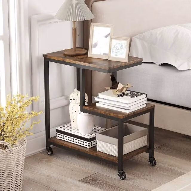 EONLION G-shaped 3-Tier Side Table in Brown – 1