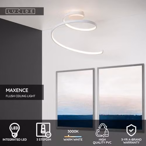 Lucide Maxence Dimmable LED Flush Ceiling Light, White, Diameter: 46 cm – 2