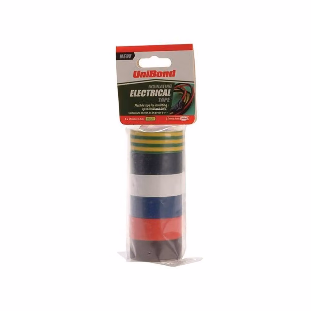 UniBond Multicolour Insulation Electrical Tape, 6 Colour Pack, Width: 19 mm, Length: 3.5 m – 2