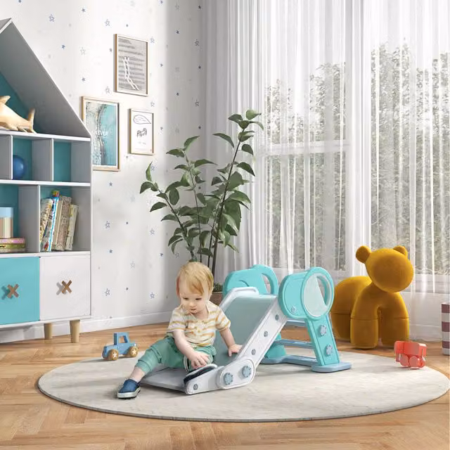 AIYAPLAY Foldable Freestanding Kids Slide in Green for Ages 1.5-3 Years