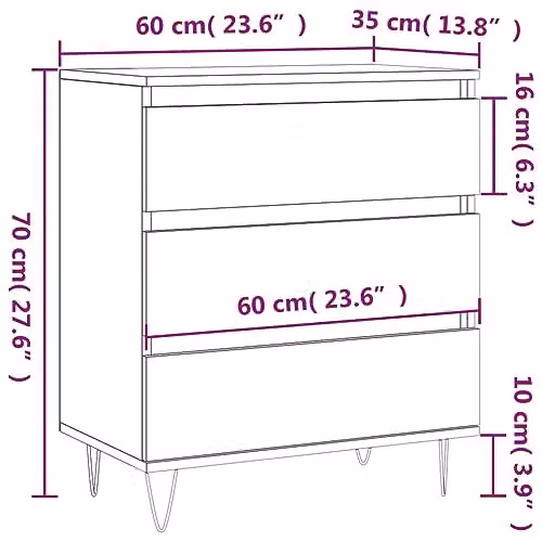 vidaXL Grey Sonoma Sideboard in Engineered Wood W/D/H: 60 x 35 x 70 cm – 3