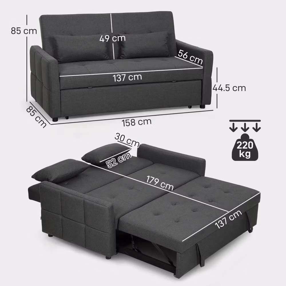 Wyld Haus Lula 2 Seater Convertible Click Clack Sofa Bed in Charcoal Grey with Scatter Cushions, W/D/H: 158 x 85 x 85 cm – 4