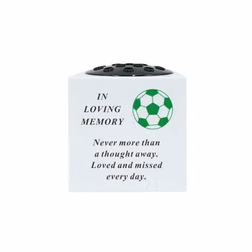 David Fischhoff Memorial Football Rose Bowl Plastic Condolence Vase in Green and White